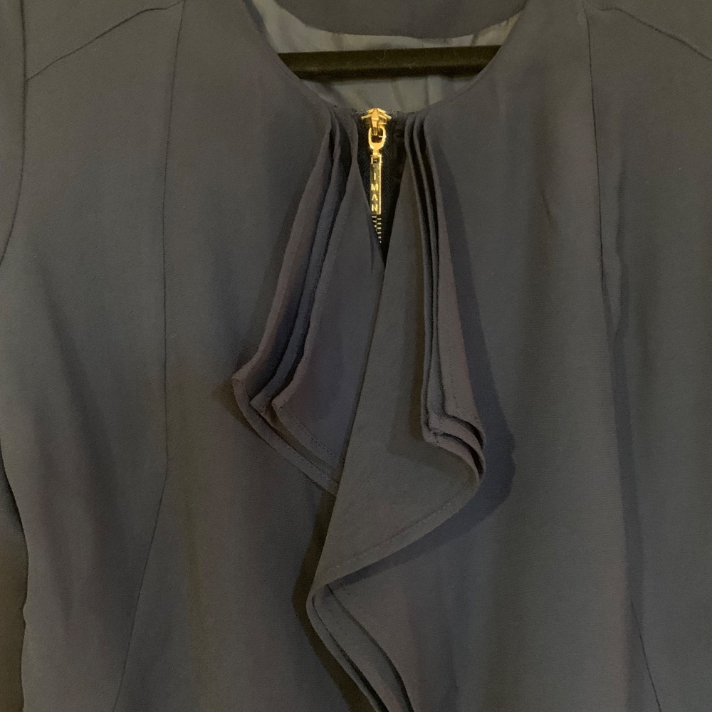 Iman Blue Ruffled Front Angled Lined Jacket Sz S - image 2